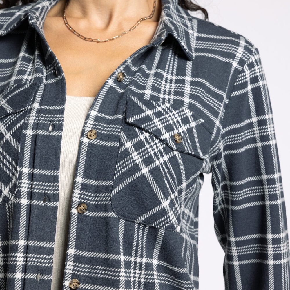 New w tags. Cassian plaid flannel Thread and Supply. Charcoal navy - Picture 2 of 3